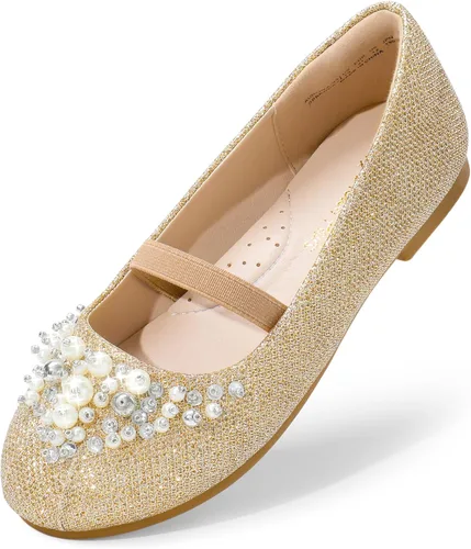 DREAM PAIRS Zapatos de ballet planos con flores para niñas, Mary Jane, zapatos planos de bailarina para vestido de diariobodafiesta