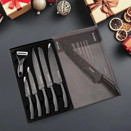 Miniatura 2 de Juego de cuchillos de cocina de 6 piezas con revestimiento antioxidante y asas ergonómicas, ligero, apto para lavavajillas, regalo para entusiastas