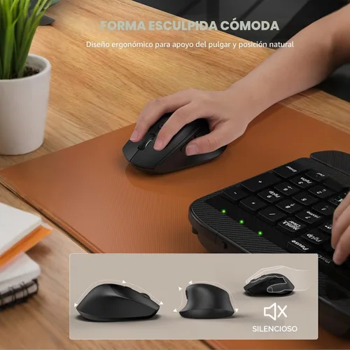 Miniatura 7 de Juego de teclado y mouse inalámbrico, teclas de onda de tamaño completo, teclado ergonómico con reposa muñecas acolchado, soporte para teléfono