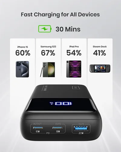 Miniatura 4 de INIU Banco de energía, 25000mAh 65W USB C cargador portátil y cargador inalámbrico, estación de carga inalámbrica rápida con certificación Qi de 15 W