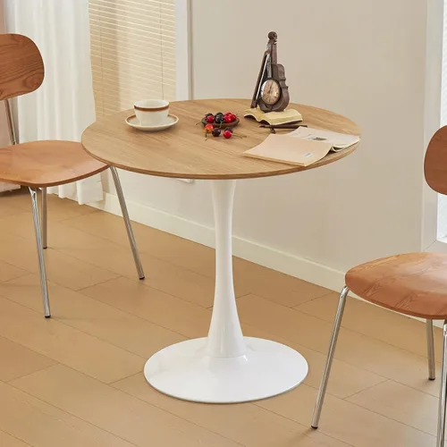 Miniatura 8 de Mesa de comedor redonda, mesa circular de tulipán de 31.5" con tablero engrosado y pedestal de metal, mesa de bistró moderna de mediados de siglo