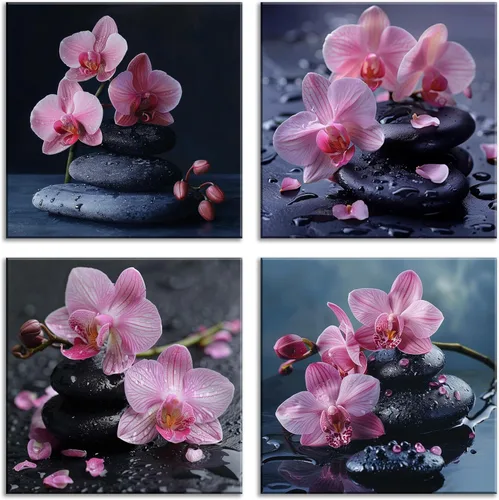 Miniatura 23 de NAN Wind Arte de pared en lienzo de orquídeas rosas y piedras zen - Decoración de orquídeas - Cuadros de flores de spa - Arte de pared Zen