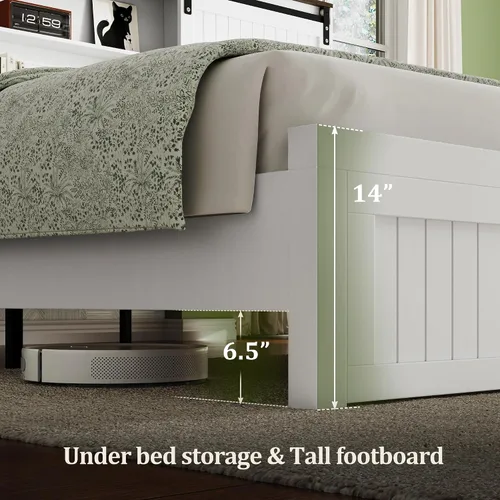 Miniatura 5 de Base de cama tamaño Queen con almacenamiento, puerta corrediza de granero, cama de plataforma de madera de granja con luz de lectura y estación