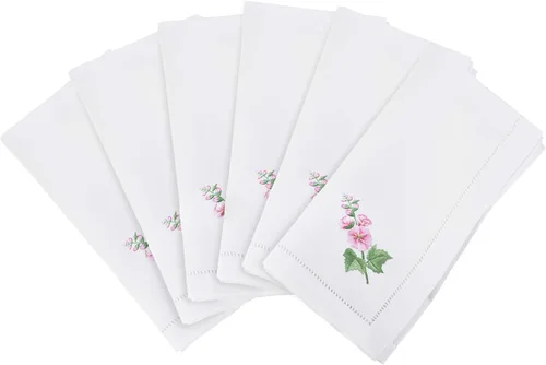 Miniatura 59 de Juego de 6 servilletas bordadas de magnolia hechas a mano con borde cosido