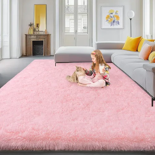 Miniatura 48 de Alfombra pequeña rosa para dormitorio, alfombras de área esponjosas peludas de 2x3 pies para habitación de niñas y niños, alfombra suave