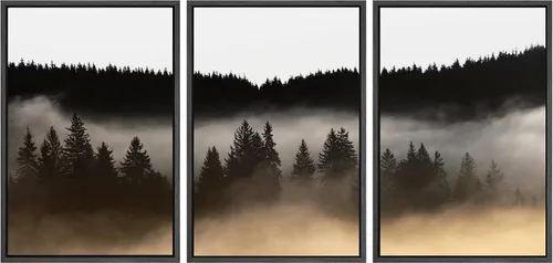 Miniatura 102 de SIGNWIN Conjunto de arte de pared de lienzo enmarcado, acuarela pastel, cielo de nubes rosas, colina verde del campo, naturaleza, vida silvestre