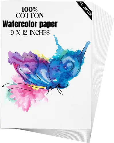 Papel para acuarela 9x12 pulgadas 80 hojas, papel de artista pesado 140 lb/300 g/m² papel de algodón natural prensado en frío para estudiantes y