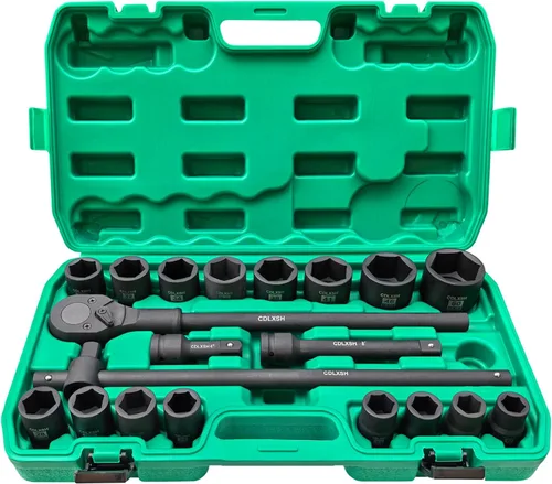 Juego de llaves de impacto de 3/4", 21 piezas de llaves de vaso grandes resistentes, acero Cr-Mo, enchufes métricos estándar de 6 puntos (0.748