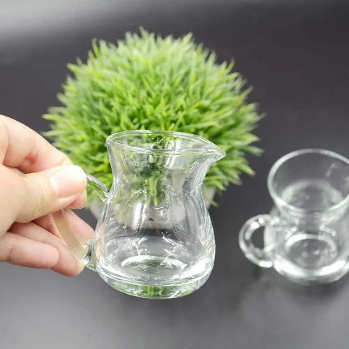 Miniatura 2 de DGQ Jarra clásica de vidrio con asa de 4 onzas, paquete de 2 vertedores de leche, mini crema para café, té, jarabe de arce