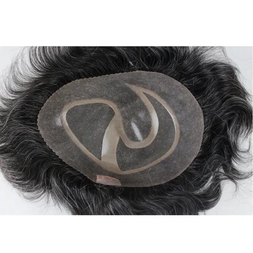 Miniatura 8 de Toupee para hombre 10 × 8 "cabello humano 1B mezcla 20% pelo sintético gris piel fina postizo sistema de reemplazo de pelo base de red monofilamento