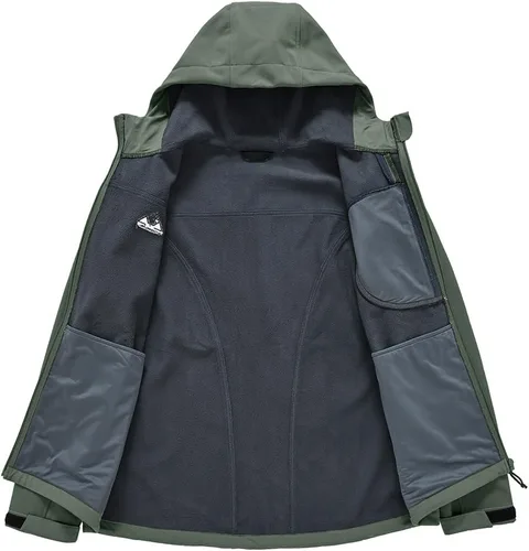 Miniatura 3 de Gopune Chaqueta de senderismo Softshell para hombre, con forro polar, impermeable, ligera, con capucha