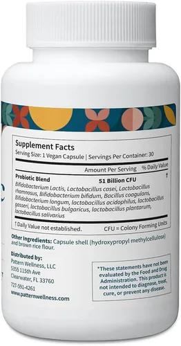 Miniatura 3 de Pattern Wellness Suplemento probiótico - 51 mil millones de UFC - Apoya el equilibrio digestivo y el bienestar intestinal - De origen consciente