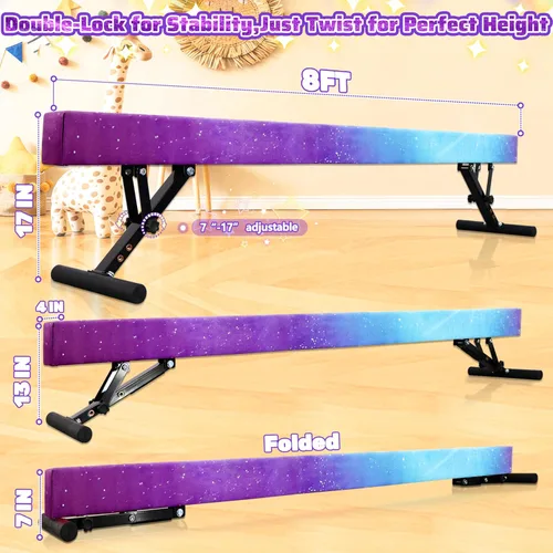 Miniatura 2 de FC Funcheer - Viga de equilibrio ajustable para niños - Viga de gimnasia de 8 pies - Viga de piso alto y bajo para todos los niveles de gimnasia
