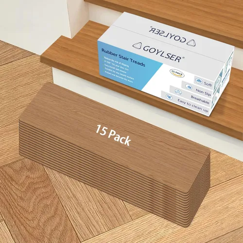 Miniatura 3 de GOYLSER - Alfombra antideslizante para peldaños de goma, juego de 15, almohadillas para escalones de 30 x 8 pulgadas para escalones de madera