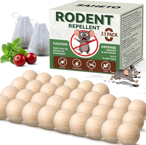 Repelente de roedores, 33 bolas, repelente de ratones de aceite de menta para uso en interiores y exteriores, bolas naturales para polillas para