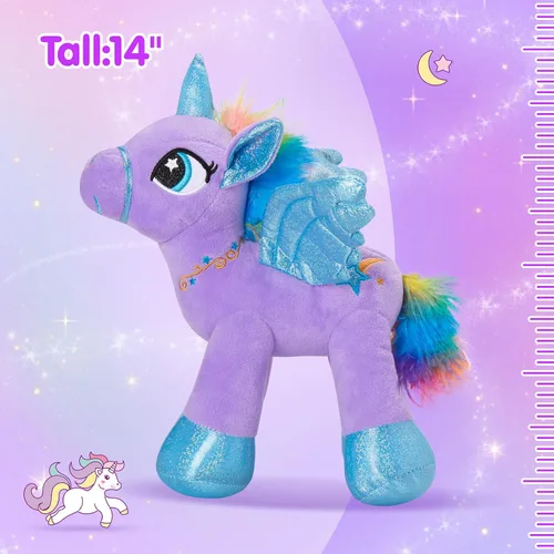 Miniatura 4 de Houwsbaby Peluche de unicornio con luz LED púrpura de 14 pulgadas, juguete de peluche de unicornio, juguete de peluche de caballo brillante, luz