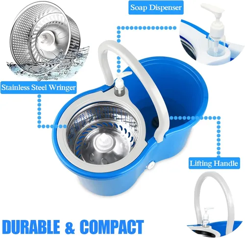 Miniatura 3 de Sistema de trapeador giratorio y cubeta Trapeador giratorio de 360 grados y cubo con juego de escurridor Trapeadores para limpieza de suelos 3