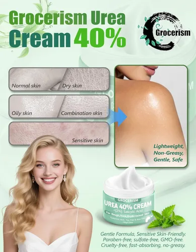 Miniatura 6 de Grocerism Crema de urea 40 por ciento para pies más 2% ácido salicílico 5.29 onzas Crema de pies y manos de máxima fuerza con ácido hialurónico