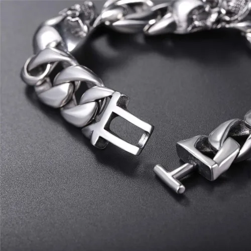 Miniatura 19 de U7 Pulseras góticas de calavera para hombres y mujeres, acero inoxidable, chapado en oro de 18 quilates, plata, negro, punk, esqueleto punk