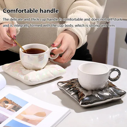 Miniatura 6 de Taza de café de cerámica, taza de cerámica con platillo, tazas de café con leche y taza de espresso, tazas de capuchino con platillos, juego de taza