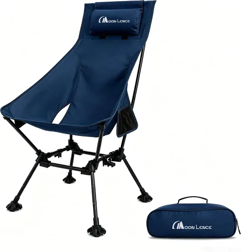 Miniatura 9 de MOON LENCE Sillas de camping plegables con respaldo alto, altura ajustable, asiento ampliado, para playa con pies antideslizantes (negro-Plus)