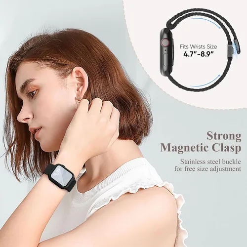 Miniatura 4 de Acextro Correa trenzada magnética y estuche compatible con Apple Watch Bands para mujeres y hombres 40mm 44mm 41mm 45mm 42mm 46mm, cubierta