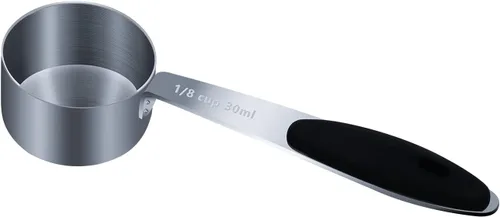 Miniatura 10 de LEIFENY 1 taza medidora individual de 3/4 tazas (6.0 fl oz, 6 onzas) con agarre de silicona negra, cucharada individual de acero inoxidable