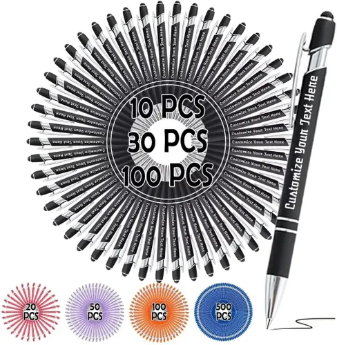 Miniatura 17 de Bolígrafos personalizados, bolígrafo grabado personalizado con punta de lápiz capacitivo, bolígrafo de tinta retráctil personalizado para escritura