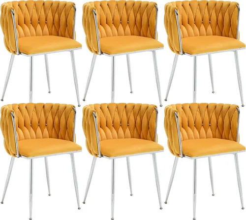 Miniatura 16 de Juego de 2 sillas de comedor de terciopelo, sillas de comedor tapizadas tejidas, sillones de ocio de lujo, sillas decorativas modernas con patas