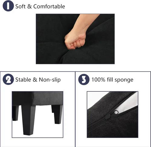 Miniatura 5 de Grepatio Sofá modular convertible, sofá en forma de L de 3 asientos con tela de lino moderna para espacio pequeño y sala de estar (negro)