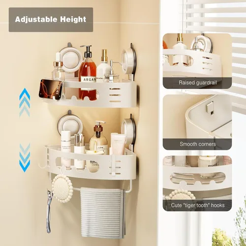 Miniatura 2 de Voldra Organizador de ducha esquinero con ventosa, estantes de ducha esquineros de aluminio para pared sin taladrar, organizador de ducha