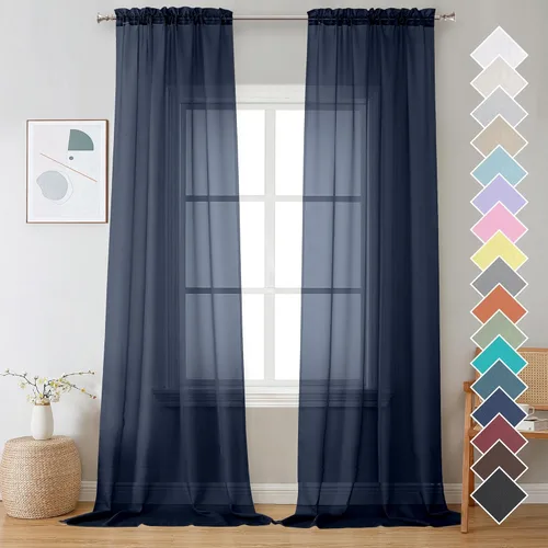 Miniatura 119 de OVZME - Cortinas traslúcidas blancas de 45 pulgadas de largo, 2 paneles, cortinas de gasa con bolsillo para barra para ventanas pequeñas, cada una