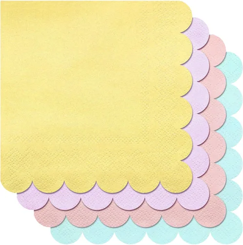 Miniatura 3 de Qilery Paquete de 100 servilletas de cóctel en colores pastel, estilo bohemio, con bordes festoneados, de papel arcoíris, desechables, a granel