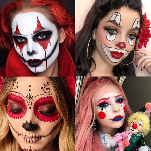 Miniatura 4 de Rueda de maquillaje de payaso, pintura corporal de payaso, blanco, negro y rojo, pintura facial mezclable en crema para góticos, bromista, zombi