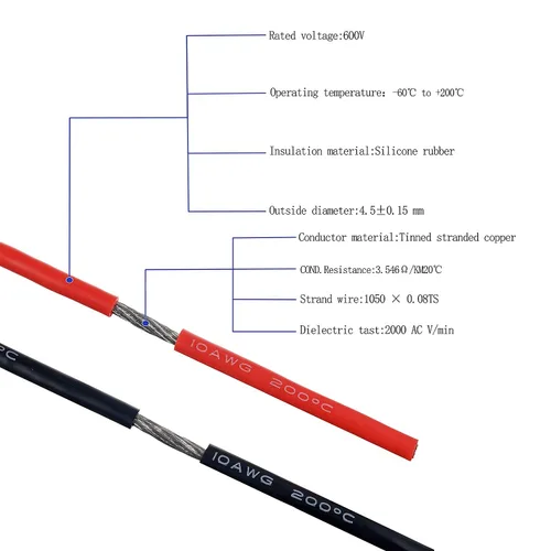 Miniatura 2 de BOJACK Alambre de silicona de calibre 10 de 10 pies rojo y 10 pies negro flexible 10 AWG alambre de cobre trenzado (paquete de 1 par)