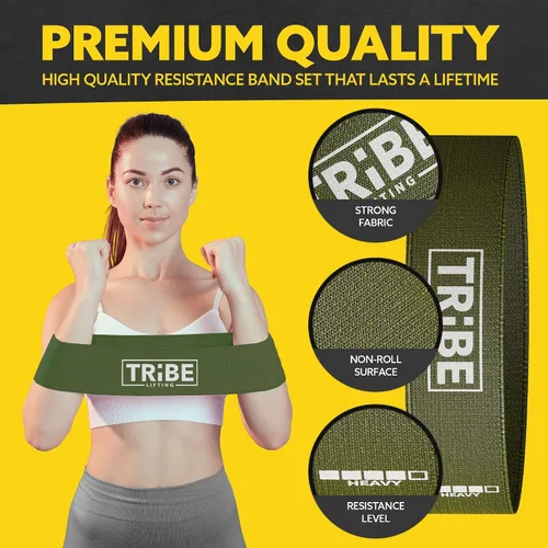 Miniatura 6 de Tribe Lifting - Bandas de resistencia de tela para glúteos y piernas Juego de 5 bandas de tela para entrenamiento Bandas gruesas de glúteos