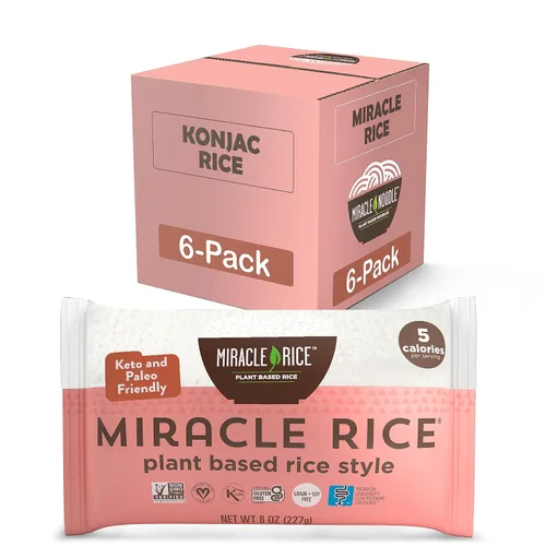 Miracle Noodle Miracle Rice - Arroz Shirataki a base de plantas, keto, vegano, sin gluten, bajo en carbohidratos, paleo, sin lácteos, bajo en