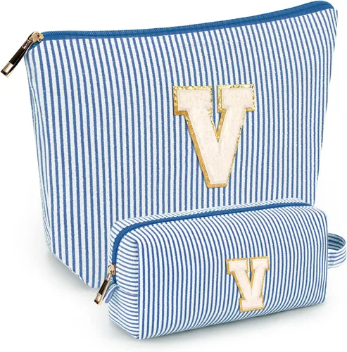 Miniatura 49 de 2 piezas de bolsas de maquillaje iniciales para mujeres: bolsa de cosméticos para viaje y artículos de tocador - Regalos de cumpleaños para niñas