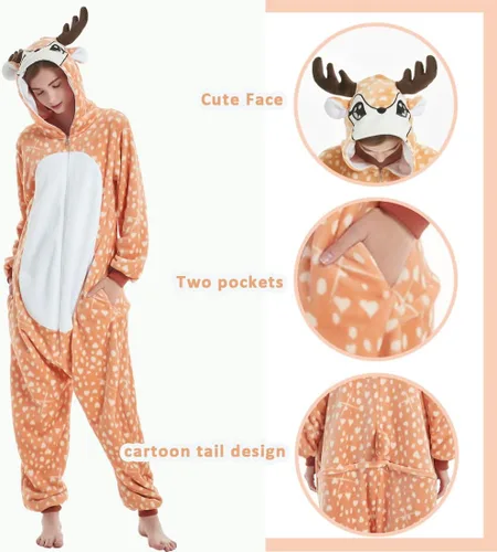 Miniatura 4 de Pijama de Halloween para adultos, pijama de ciervo con capucha, unisex, de una pieza, ropa de dormir de Navidad para el hogar