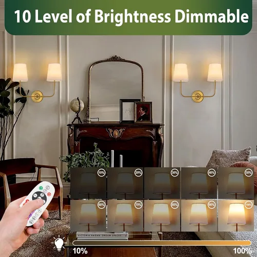 Miniatura 4 de Aplique de Pared de Doble Pared Operado por Batería, Apliques de Tela Inalámbricos Recargables de 2 Luces con Batería con Control Remoto, Luces