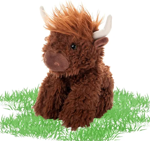 Miniatura 2 de The Petting Zoo Highland Cow Peluche de peluche, regalos para niños, animales salvajes de la vida silvestre, vaca marrón, 9 pulgadas