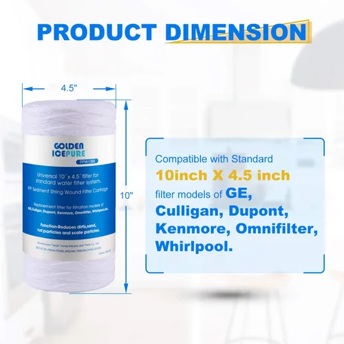 Miniatura 3 de GOLDEN ICEPURE Filtro de agua para heridas de sedimentos de 5 micrones, 10 pulgadas, 4.5 pulgadas, para toda la casa, para 84637, WPX5BB97P, PC10