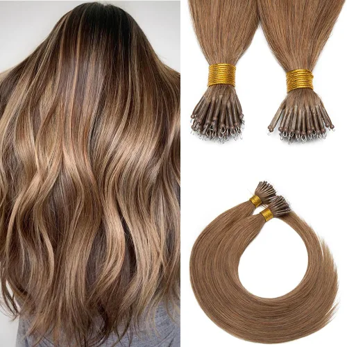 Miniatura 45 de SEGO Extensiones de cabello humano con micro cuentas, extensiones de cabello humano con micro bucle, lacio, natural, fusión fría, 1.76 oz/paquete