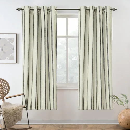 Miniatura 70 de DriftAway - Cortinas de Lino Mezcla de Granja 100% Opacas de 84 Pulgadas de Largo para Dormitorio, Cortinas Verticales Rayadas Impresas de Lino