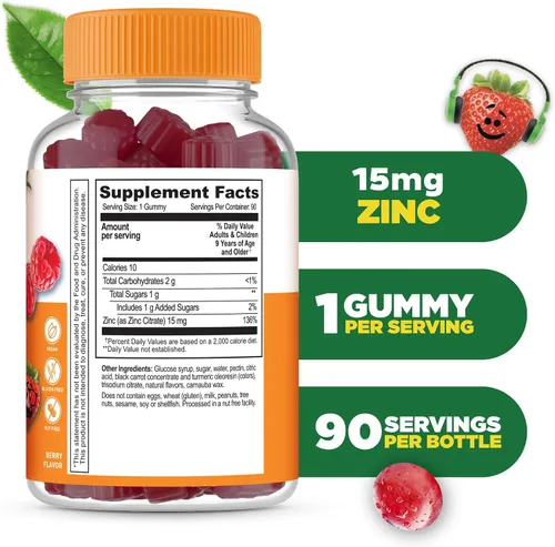 Miniatura 2 de Lifeable Gomitas de zinc para niños 15 mg Suplementos de zinc para niños de gran sabor Vitaminas vegetarianas de zinc sin OMG para una piel