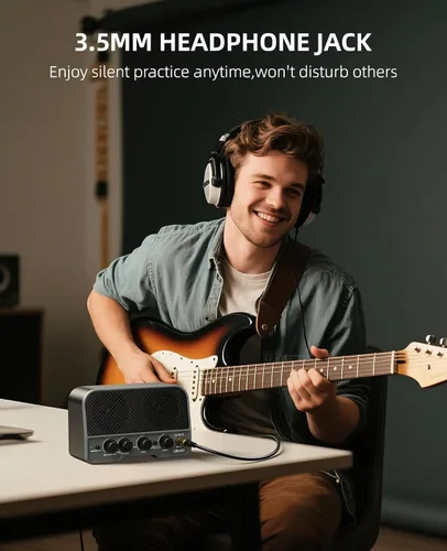 Miniatura 6 de LEKATO Mini amplificador de guitarra eléctrica recargable de 5 W, canales limpios/sobremarchados, amplificador pequeño portátil para práctica