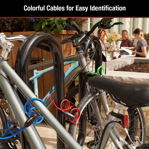 Miniatura 4 de Master Lock Cables para candado de bicicleta con llave, azul, verde y rojo, paquete de 3 cerraduras de cable de bicicleta con llave, 6 pies