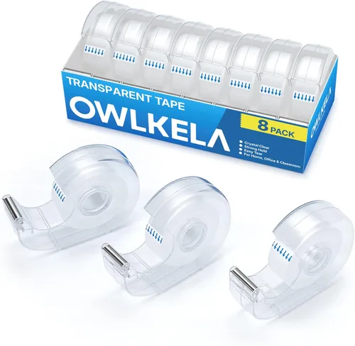 OWLKELA 8 Pack Clear Tapes and Refillable Dispensers, 0.7" x 28 yds per roll, Transparent Tape Refills, Office Tape with Dispenser for Home, School,