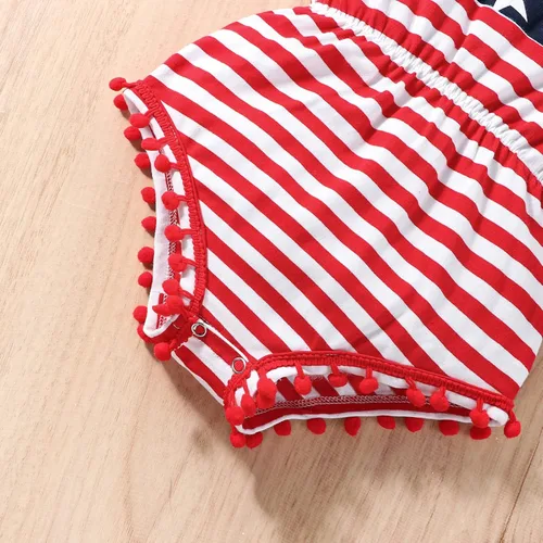 Miniatura 5 de LUZOZEZO Mameluco de borla con bandera americana para bebé niña pequeña con diadema