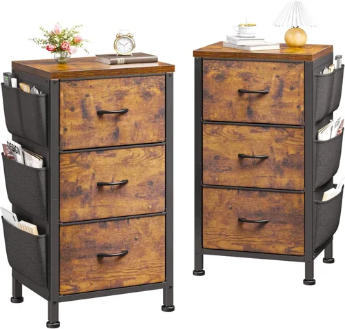 Miniatura 9 de EnHomee Mesita de noche alta, mesita de noche con cajones para dormitorio, mesita de noche con parte superior de madera, mesa auxiliar con marco